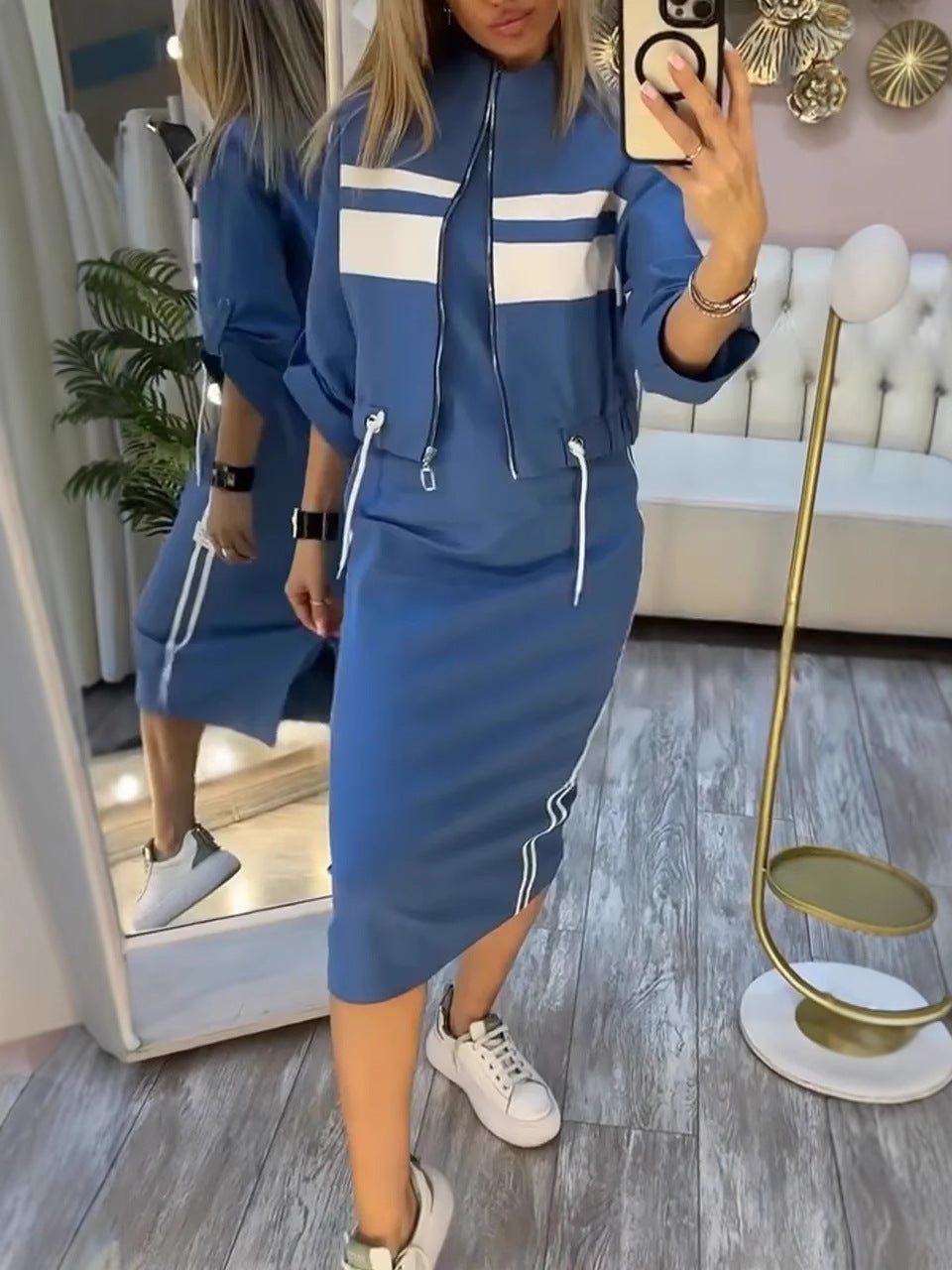 ❄️LAST DAY PROMOTION - 49%OFF 💖 Women's Stand Collar Jacket & Dress Set(Clearance Sale)