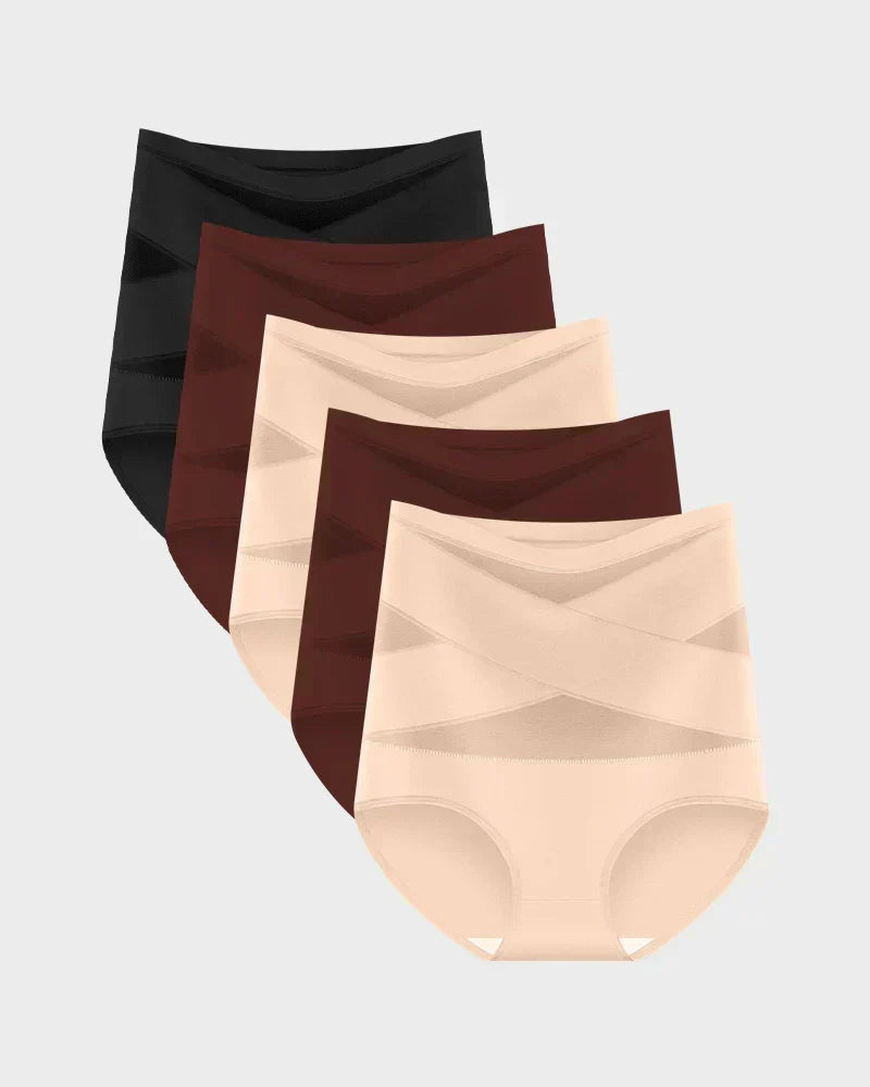 Cuecas de controlo abdominal com cintura alta e corte cruzado, tamanho grande