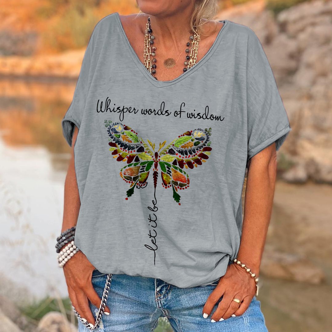 Camiseta de vacaciones con estampado de mariposas de moda bohemia para mujer