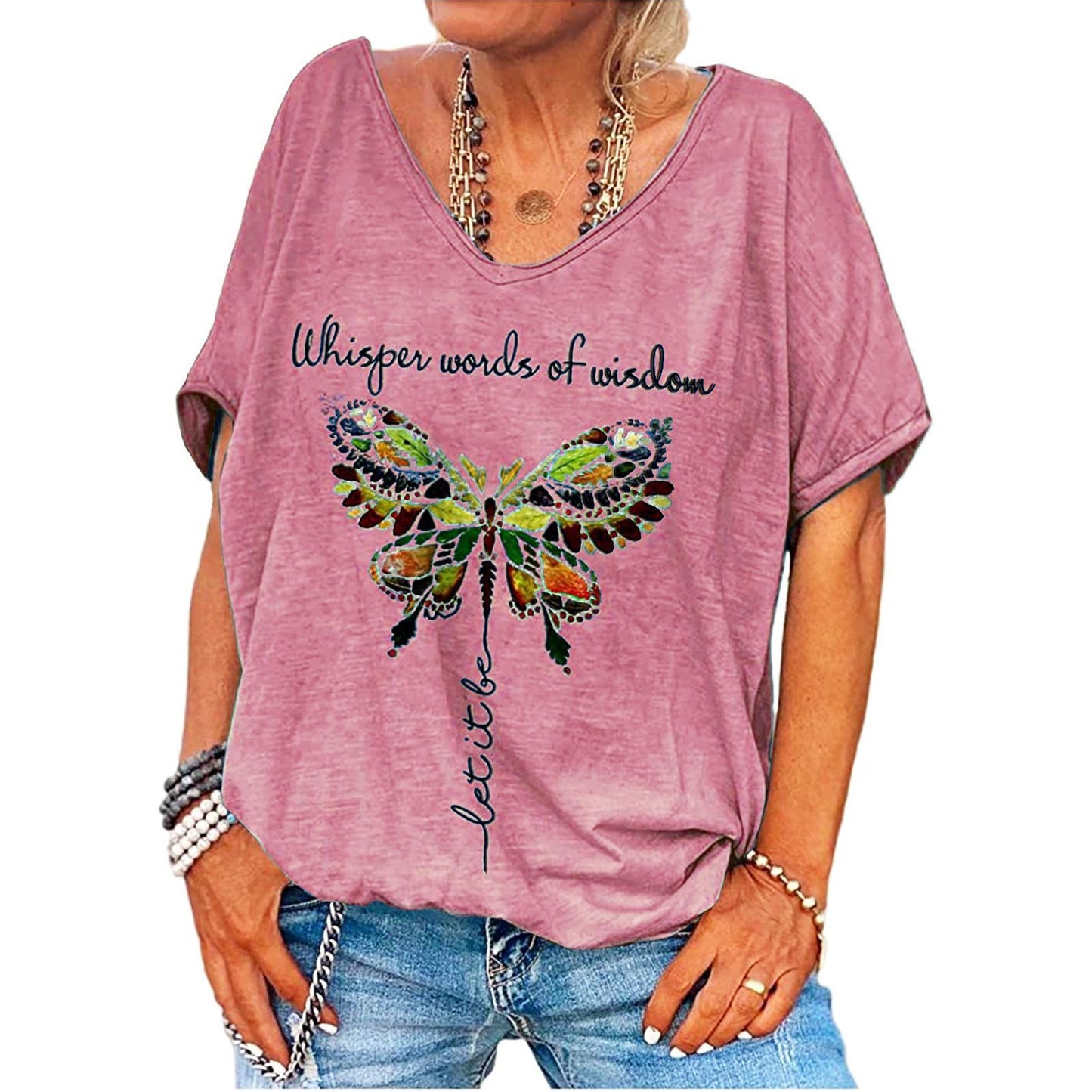 Camiseta de vacaciones con estampado de mariposas de moda bohemia para mujer