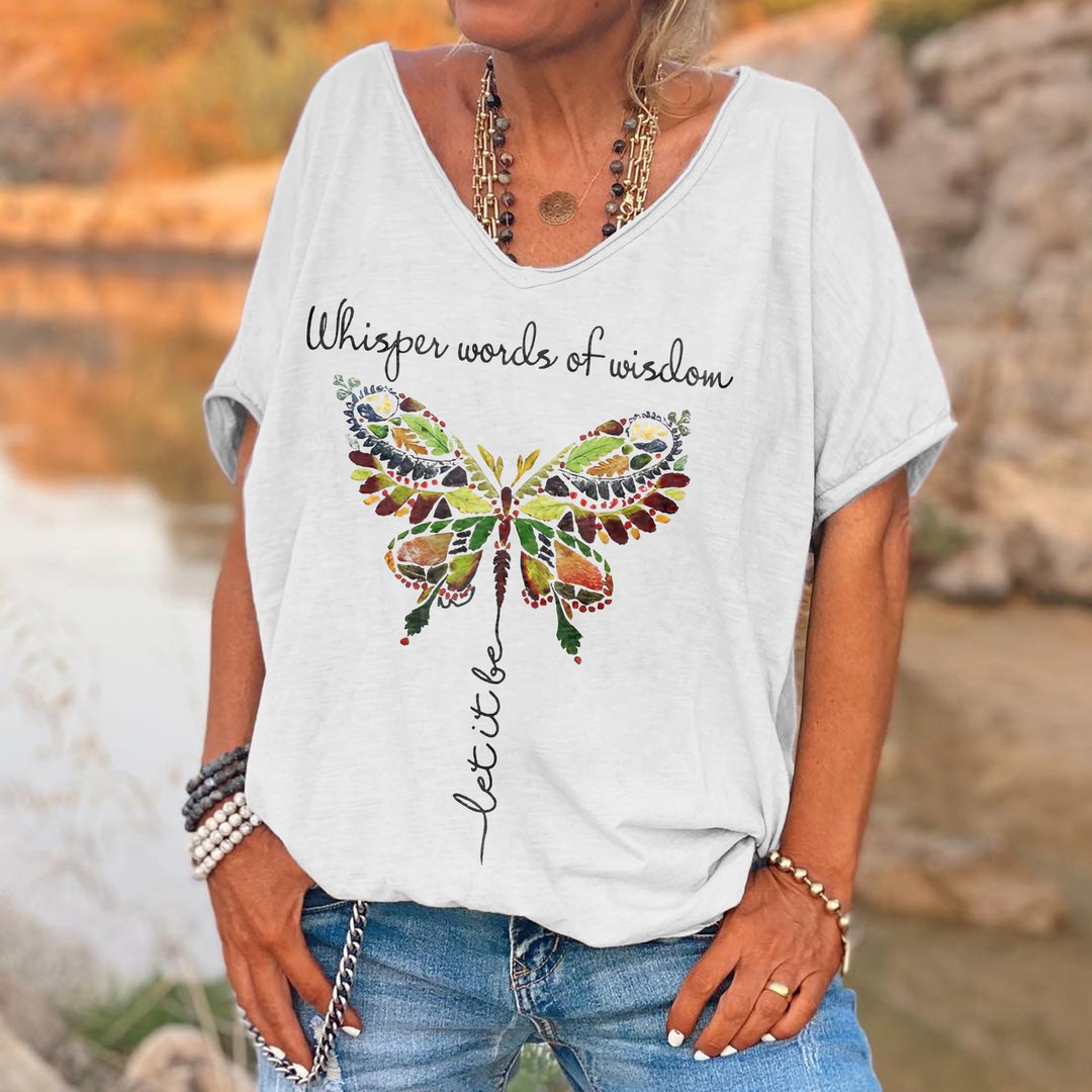 Camiseta de vacaciones con estampado de mariposas de moda bohemia para mujer