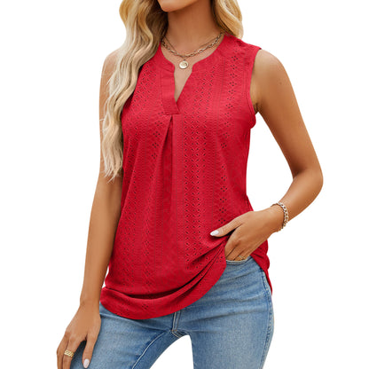 Camiseta de tirantes slim fit de malla de color sólido con cuello en V para mujer