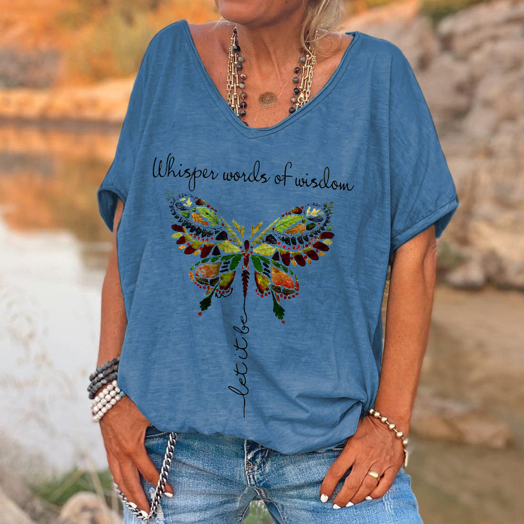 Camiseta de vacaciones con estampado de mariposas de moda bohemia para mujer