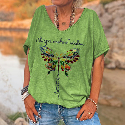 Camiseta de vacaciones con estampado de mariposas de moda bohemia para mujer