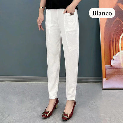 Pantalones de cintura elástica de algodón para mujeres