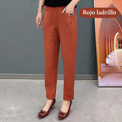 Pantalones de cintura elástica de algodón para mujeres