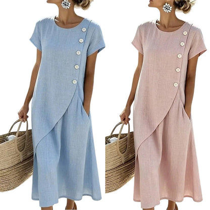 Limited-time offer⏰Women’s round-neck, asymmetrical, stylish solid-colour dress 💖 Extra loose fit 💖 Extremely breathable