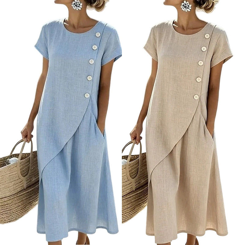Limited-time offer⏰Women’s round-neck, asymmetrical, stylish solid-colour dress 💖 Extra loose fit 💖 Extremely breathable