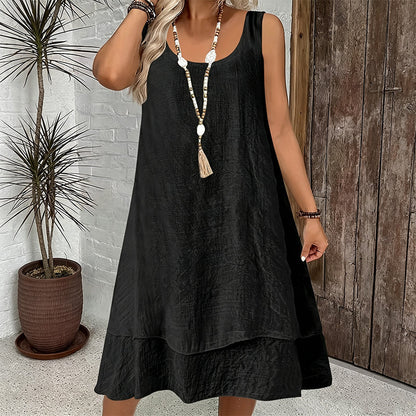 ✨💕 Vestido sem mangas de dupla camada – Elegância natural e um look moderno em camadas para o dia a dia