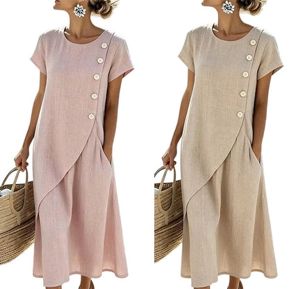 Limited-time offer⏰Women’s round-neck, asymmetrical, stylish solid-colour dress 💖 Extra loose fit 💖 Extremely breathable