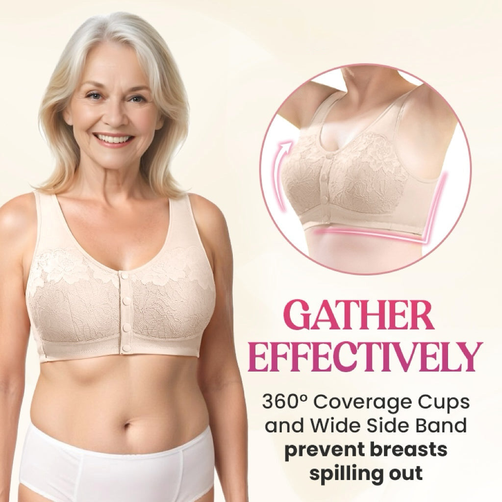 ⏳Hot Sale Only £7.99!!!🖤⏰Comfortable Wireless Front Closure Breathable Cotton Lifting Bra for Seniors