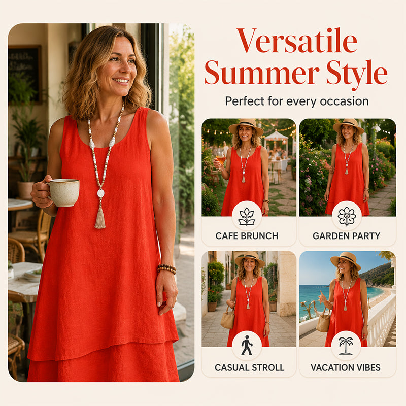 ✨💕 Vestido sem mangas de dupla camada – Elegância natural e um look moderno em camadas para o dia a dia