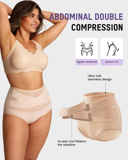 Cuecas de controlo abdominal com cintura alta e corte cruzado, tamanho grande