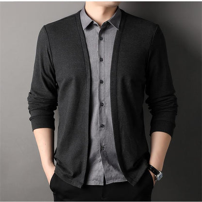 Chaqueta de punto de dos piezas con cuello camisero para hombre