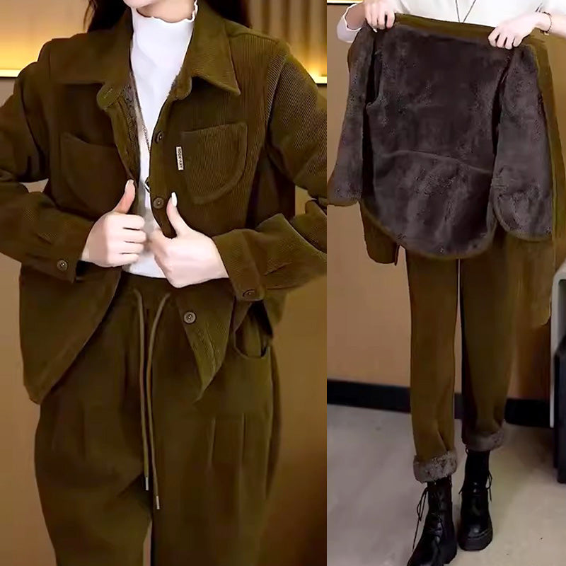 Chaqueta y pantalones de traje vintage de invierno para mujer