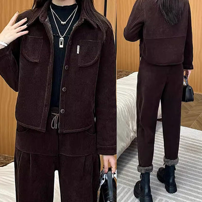 Chaqueta y pantalones de traje vintage de invierno para mujer