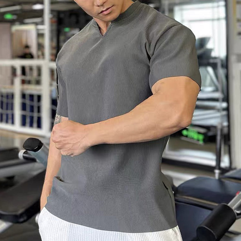 Camisetas de entrenamiento atlético musculares de manga corta con cuello en V para hombres