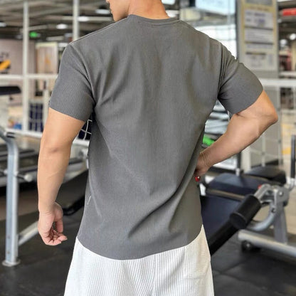 Camisetas de entrenamiento atlético musculares de manga corta con cuello en V para hombres