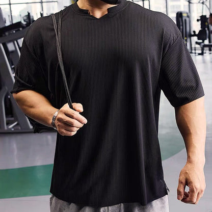 Camisetas de entrenamiento atlético musculares de manga corta con cuello en V para hombres