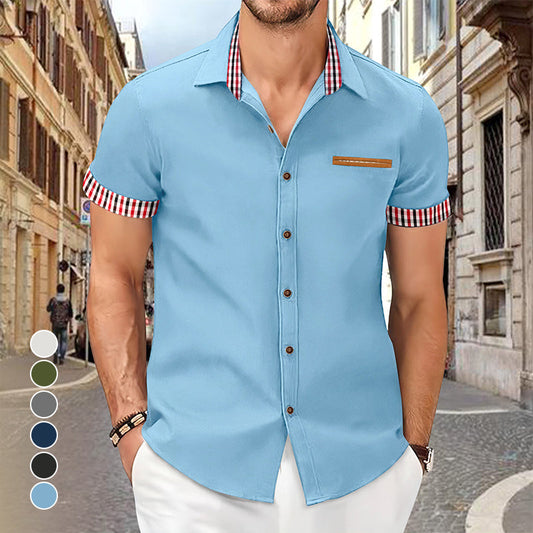 💥Promoción de verano en el centro comercial-42%OFF💥Camisa de manga corta con solapa de cuadros vintage para hombre