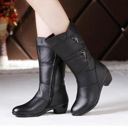 Moda Casual PU Cuero Negro Tacón Botas Mujer