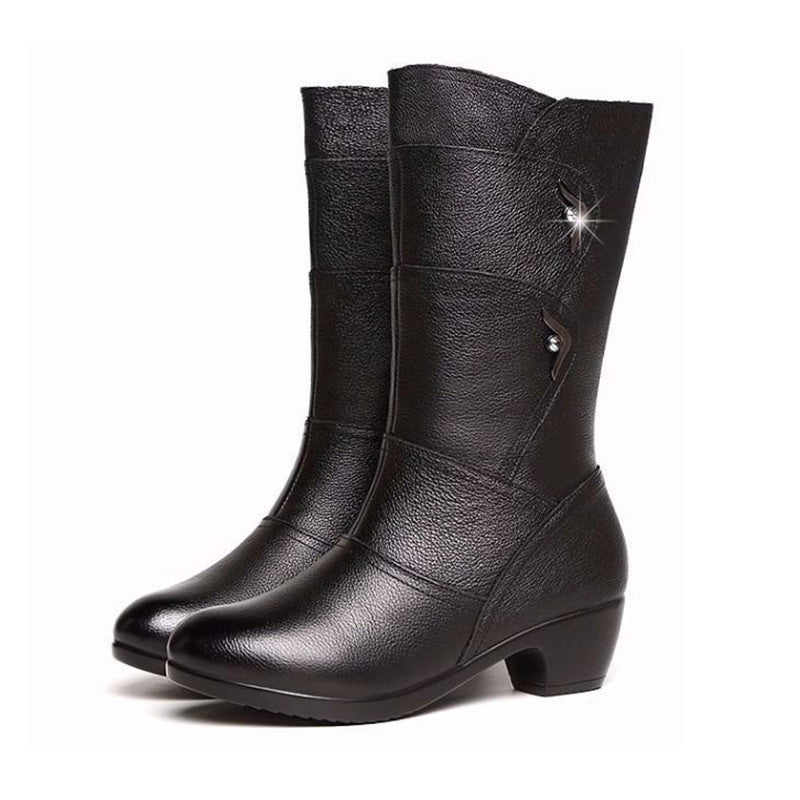 Moda Casual PU Cuero Negro Tacón Botas Mujer