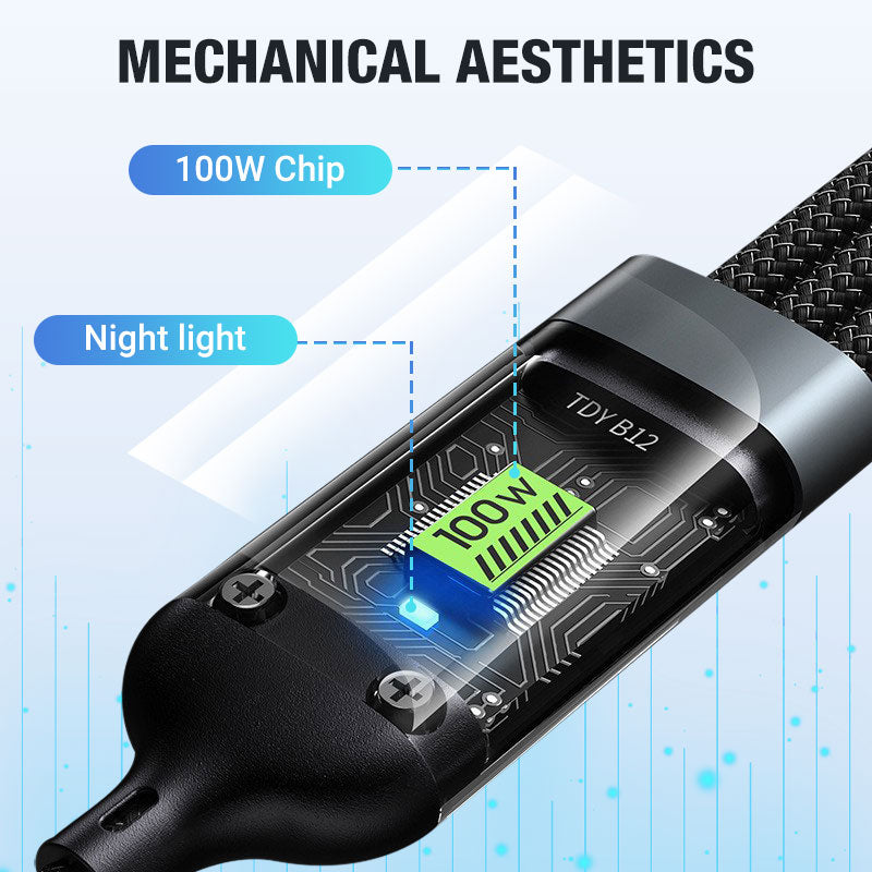 Superszybkie ładowanie 100 W, przezroczysty kabel do transmisji danych 3 w 1