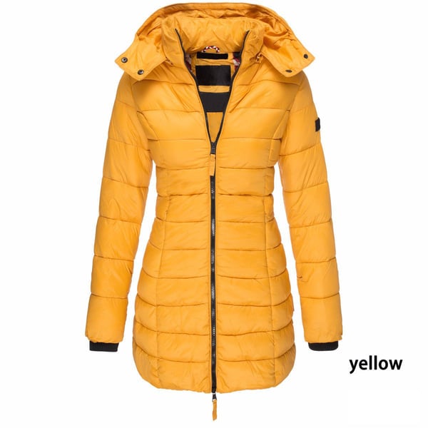 Chaqueta acolchada de mujer de longitud media para invierno, cálida, de color sólido con capucha