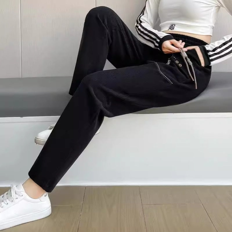 Pantalón Casual de Mujer de Pierna Recta con Cordones y Bolsillos