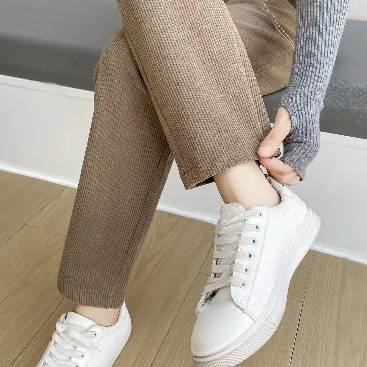 Pantalón Casual de Mujer de Pierna Recta con Cordones y Bolsillos