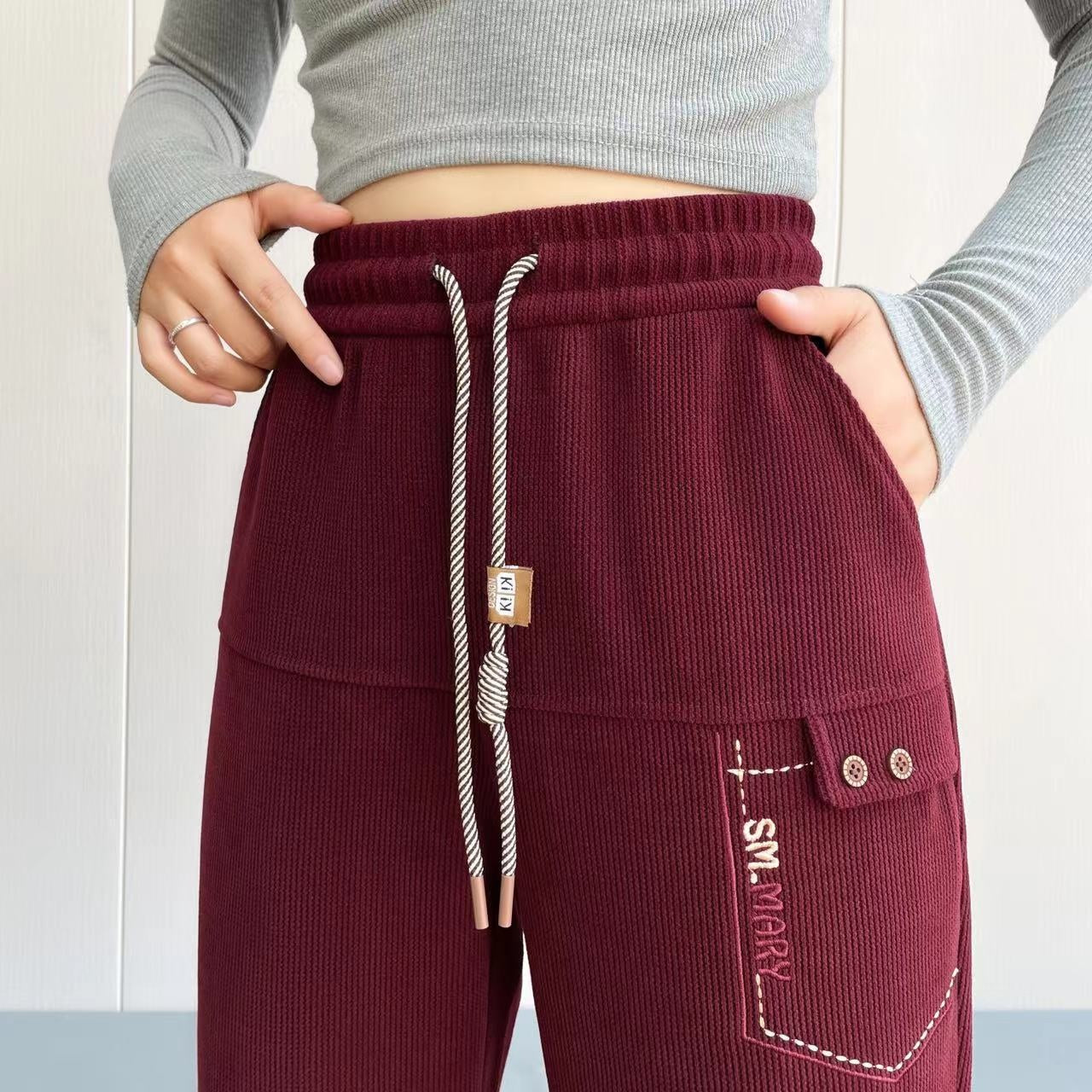 Pantalón Casual de Mujer de Pierna Recta con Cordones y Bolsillos