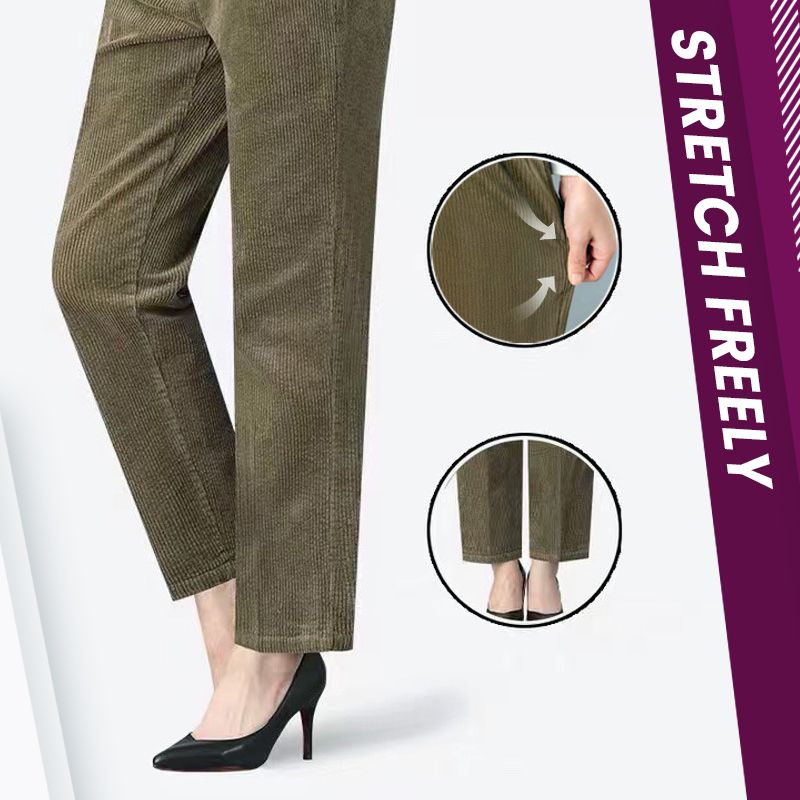 Pantalones de Pana Elástica de Tiro Alto para Mujer