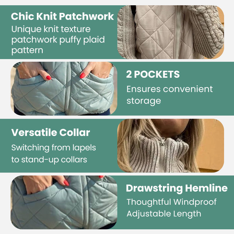 ✨Casaco acolchoado em malha com patchwork para mulher