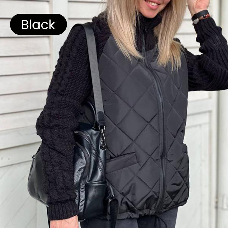 ✨Casaco acolchoado em malha com patchwork para mulher