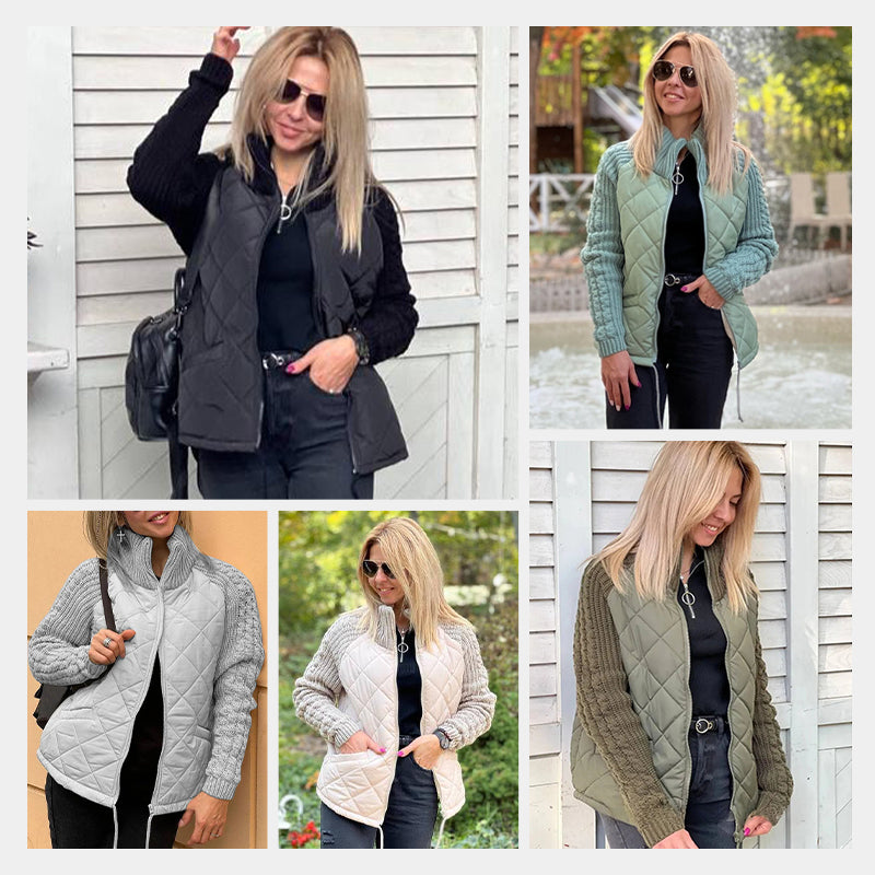 ✨Casaco acolchoado em malha com patchwork para mulher