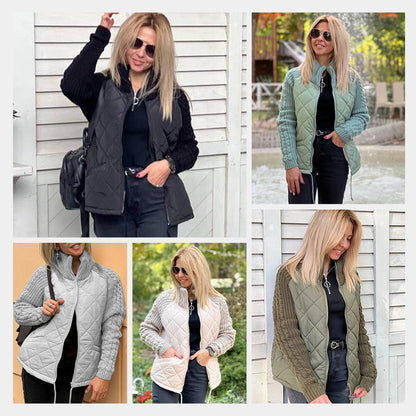 ✨Casaco acolchoado em malha com patchwork para mulher