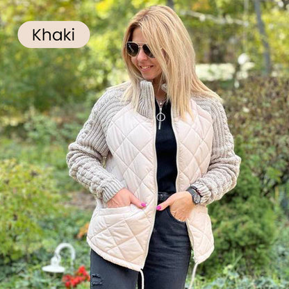 ✨Casaco acolchoado em malha com patchwork para mulher