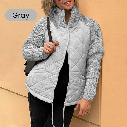 ✨Casaco acolchoado em malha com patchwork para mulher