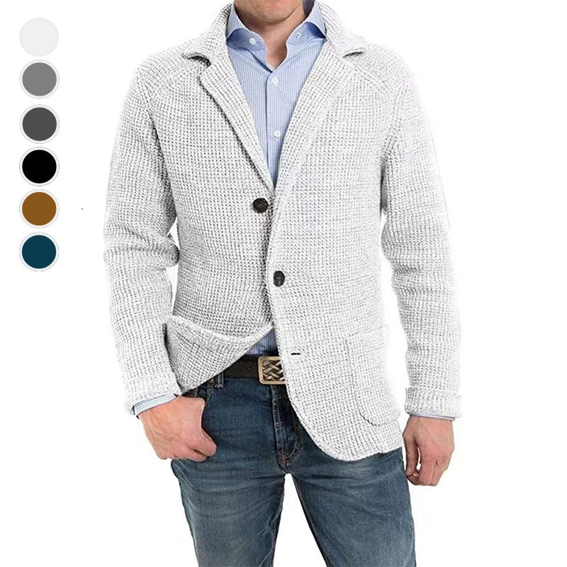 🎅💥Rebajas de Navidad - 49% OFF🎅💥Chaqueta de manga larga de punto con solapa lisa para hombre