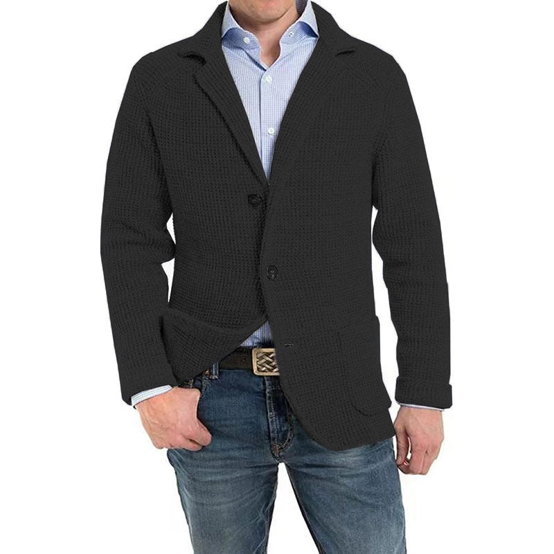 🎅💥Rebajas de Navidad - 49% OFF🎅💥Chaqueta de manga larga de punto con solapa lisa para hombre