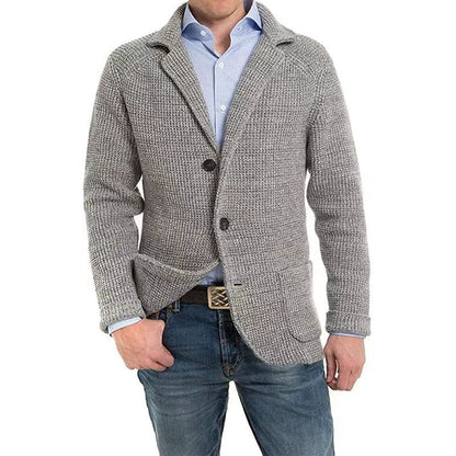 🎅💥Rebajas de Navidad - 49% OFF🎅💥Chaqueta de manga larga de punto con solapa lisa para hombre