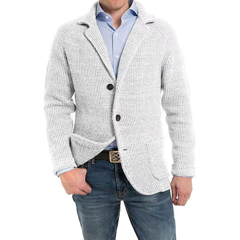 🎅💥Rebajas de Navidad - 49% OFF🎅💥Chaqueta de manga larga de punto con solapa lisa para hombre