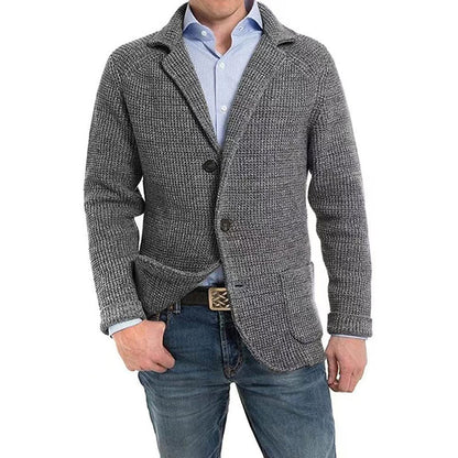 🎅💥Rebajas de Navidad - 49% OFF🎅💥Chaqueta de manga larga de punto con solapa lisa para hombre