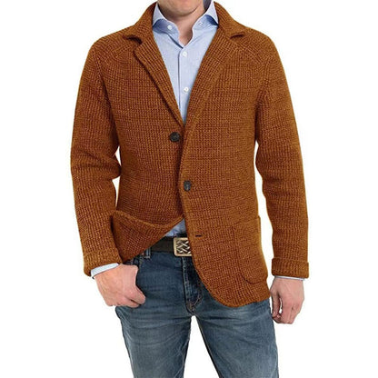 🎅💥Rebajas de Navidad - 49% OFF🎅💥Chaqueta de manga larga de punto con solapa lisa para hombre