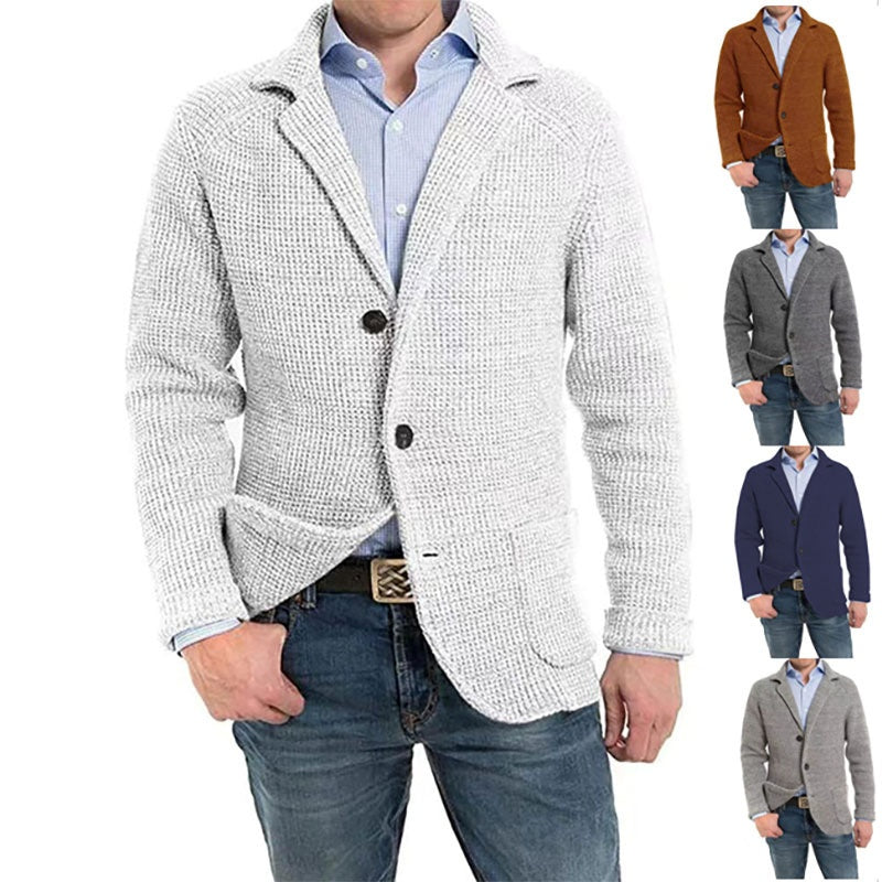 🎅💥Rebajas de Navidad - 49% OFF🎅💥Chaqueta de manga larga de punto con solapa lisa para hombre