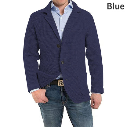 🎅💥Rebajas de Navidad - 49% OFF🎅💥Chaqueta de manga larga de punto con solapa lisa para hombre