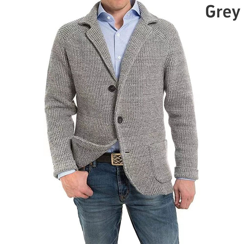 🎅💥Rebajas de Navidad - 49% OFF🎅💥Chaqueta de manga larga de punto con solapa lisa para hombre