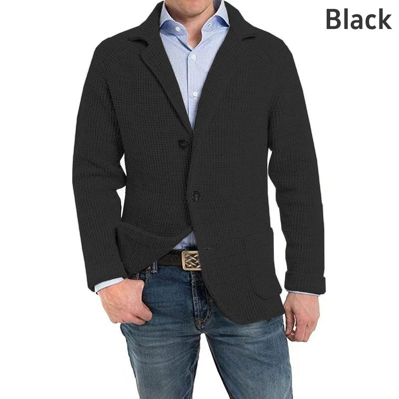 🎅💥Rebajas de Navidad - 49% OFF🎅💥Chaqueta de manga larga de punto con solapa lisa para hombre