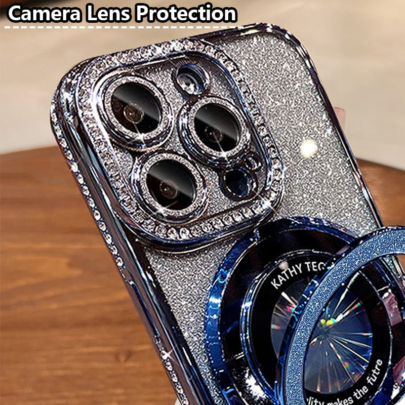 💝Magnetyczne etui na iPhone'a z brokatowymi dżetami i niewidoczną podstawką