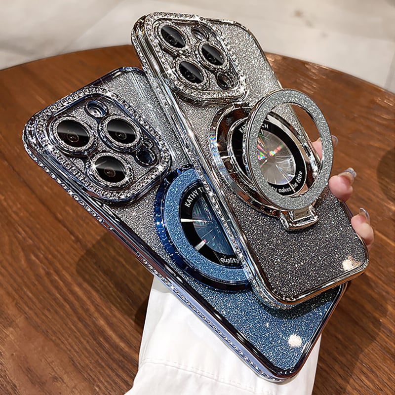 💝Magnetyczne etui na iPhone'a z brokatowymi dżetami i niewidoczną podstawką